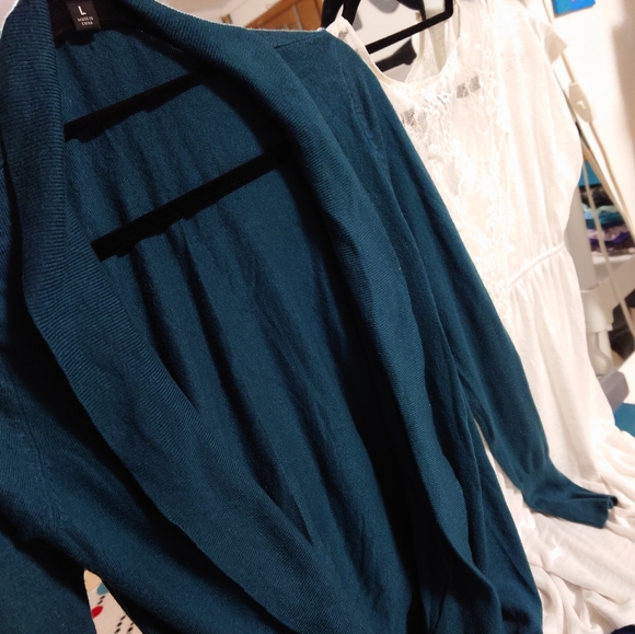 Lot of 2, soft, long sleeve women's cardigans, size large, teal & navy blue - Picture 9 of 9